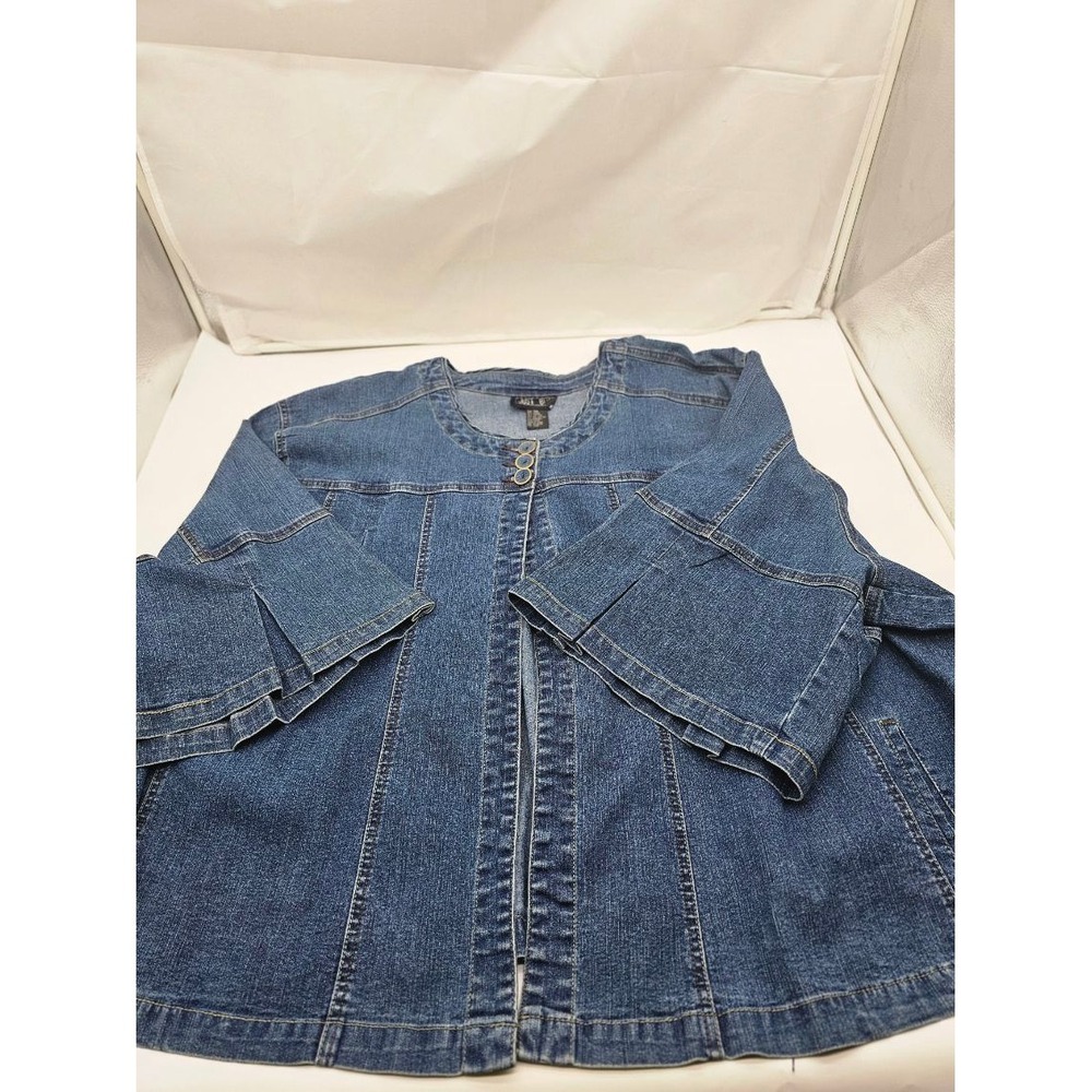Just Blu Denim Jacket Women Pus Size 5X Blue 3/4 Sleeve Pleated Back Swing Top